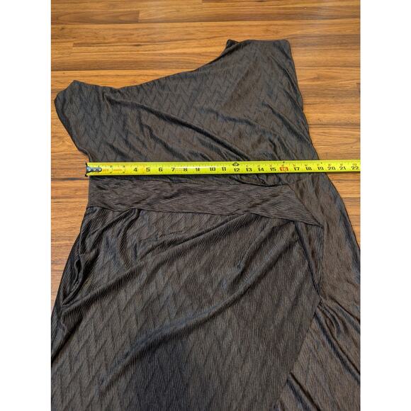Asos Design Curve One Shoulder Brown Diamond Texture Wrap Midi Dress- Size 14 - Picture 5 of 7